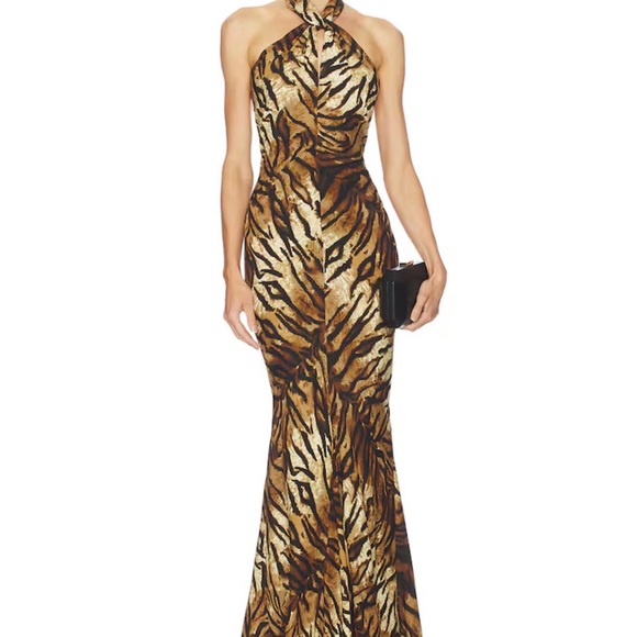 Ronny Kobo Collection Affina Tiger-Print Gown in Gold and Brown